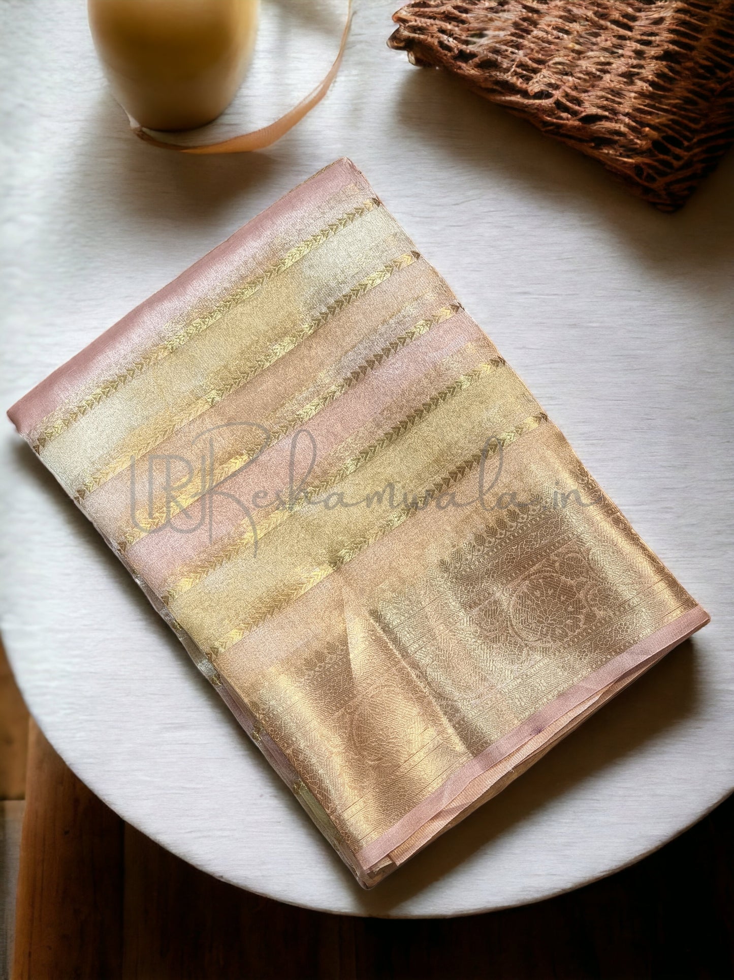 Handwoven Pure Tissue Organza Silk Banarasi Border & Stripes Saree with blouse and special tassels