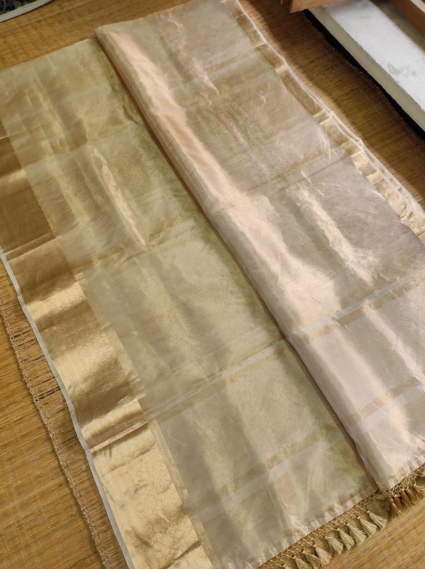 Pure Tissue Organza Silk Banarasi Border Saree with running blouse and special tassels