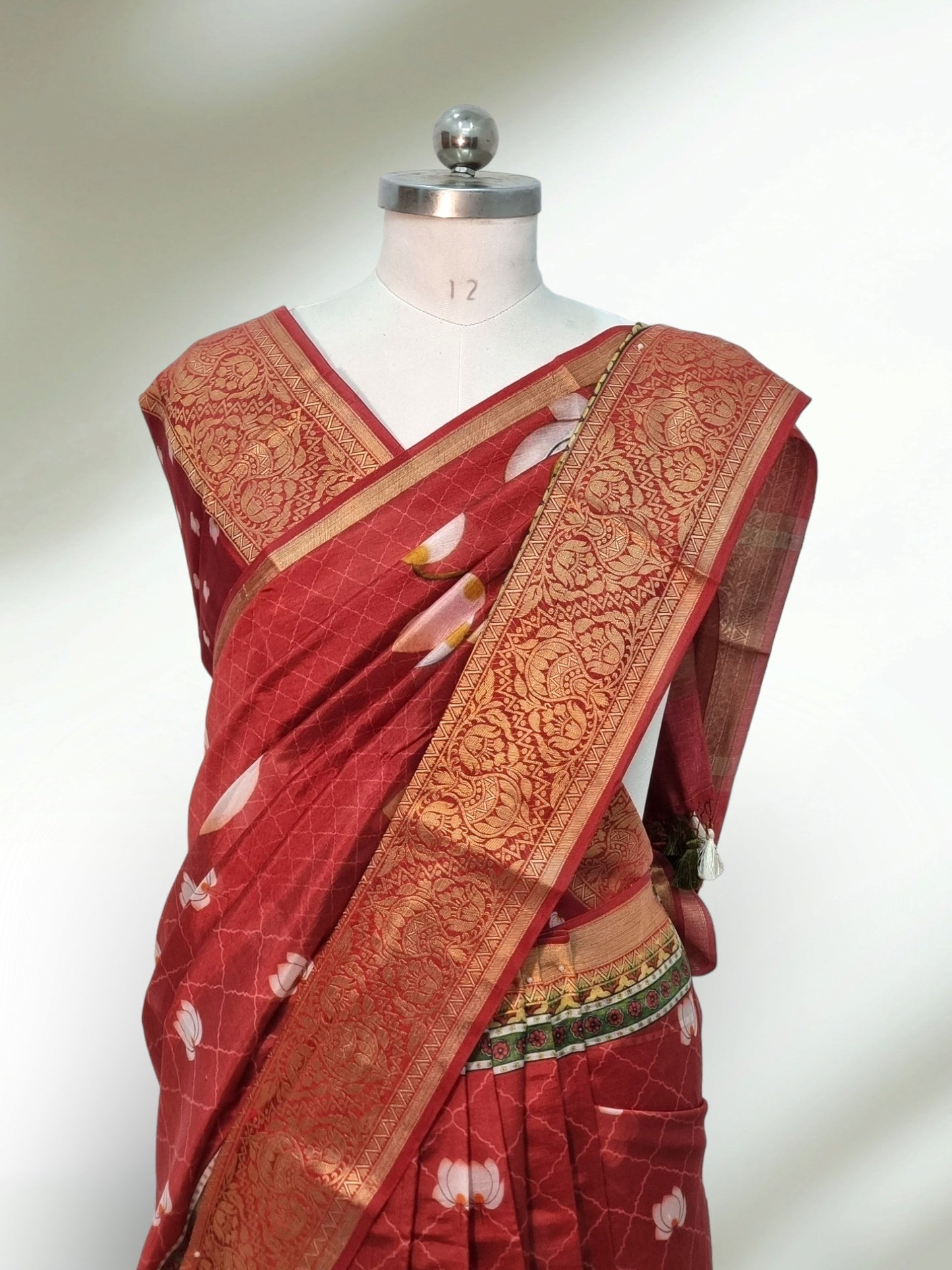Handwoven Pure Katan Silk Banarasi Border Pichwai Printed Saree with special tassels and blouse
