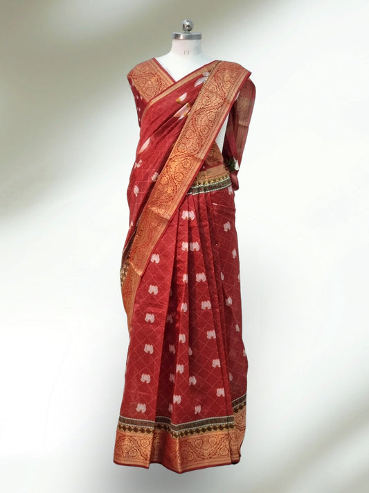 Handwoven Pure Katan Silk Banarasi Border Pichwai Printed Saree with special tassels and blouse