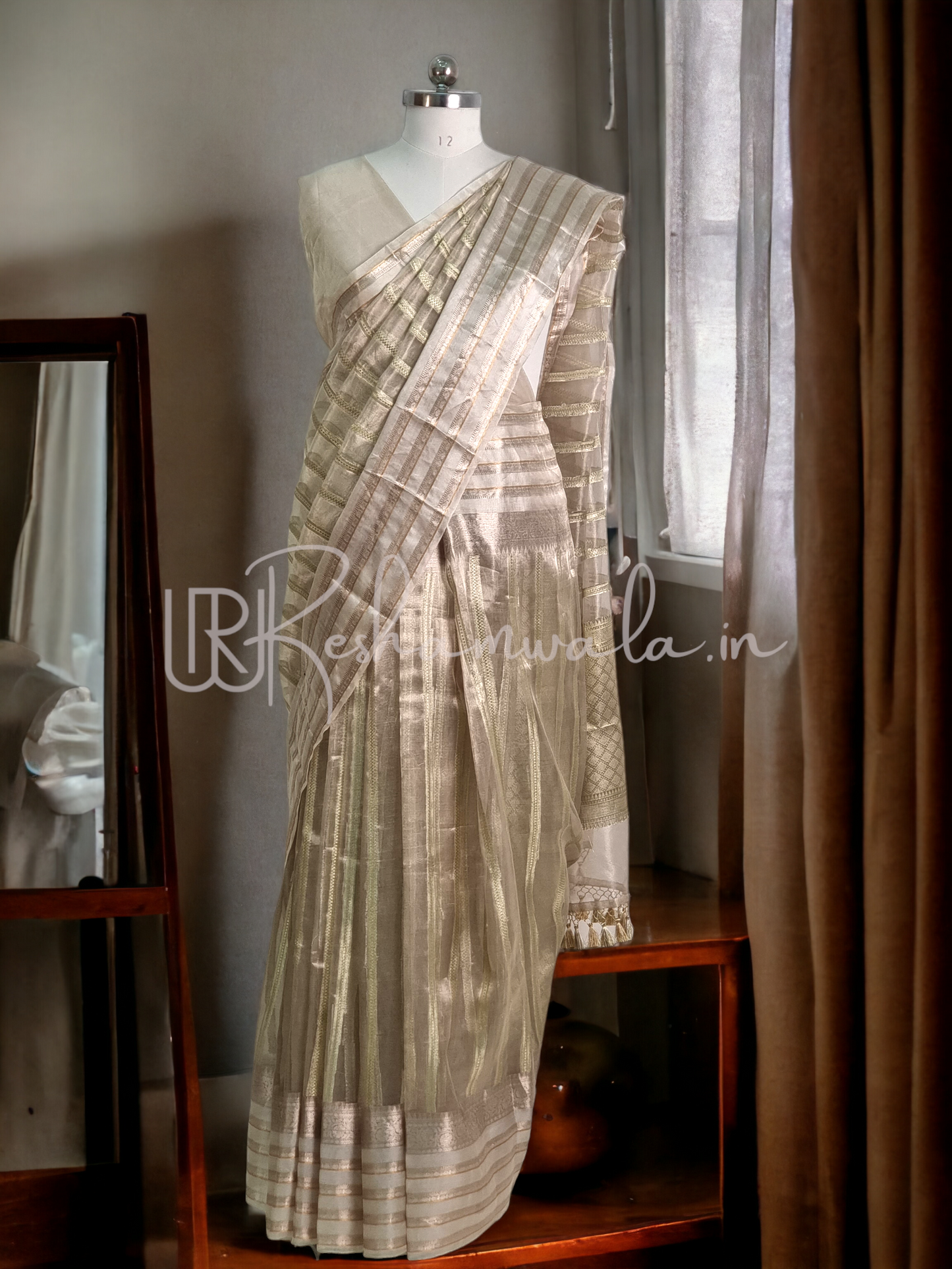 Handwoven Pure single Tissue Silk Stripe Saree with Katan silk Iscurt and heavy brocade blouse