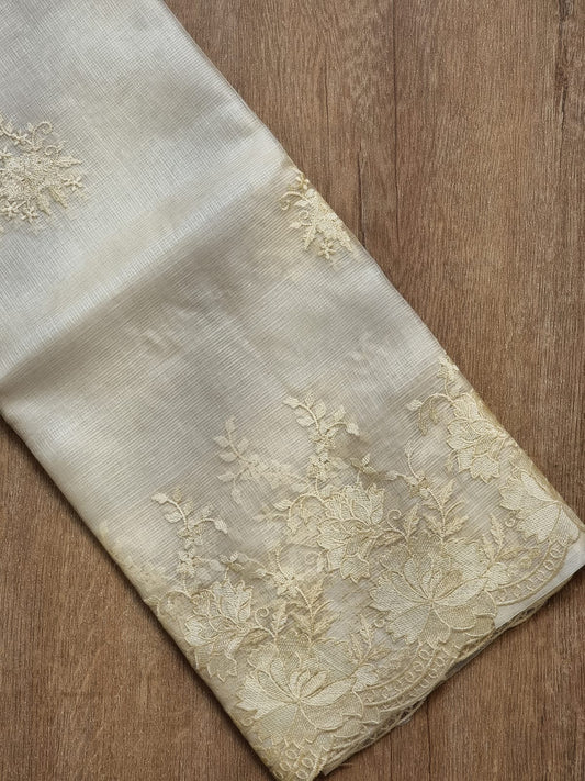 Pure Tussar Kota Silk Embroidery Saree Cutwork Scallop Border and blouse