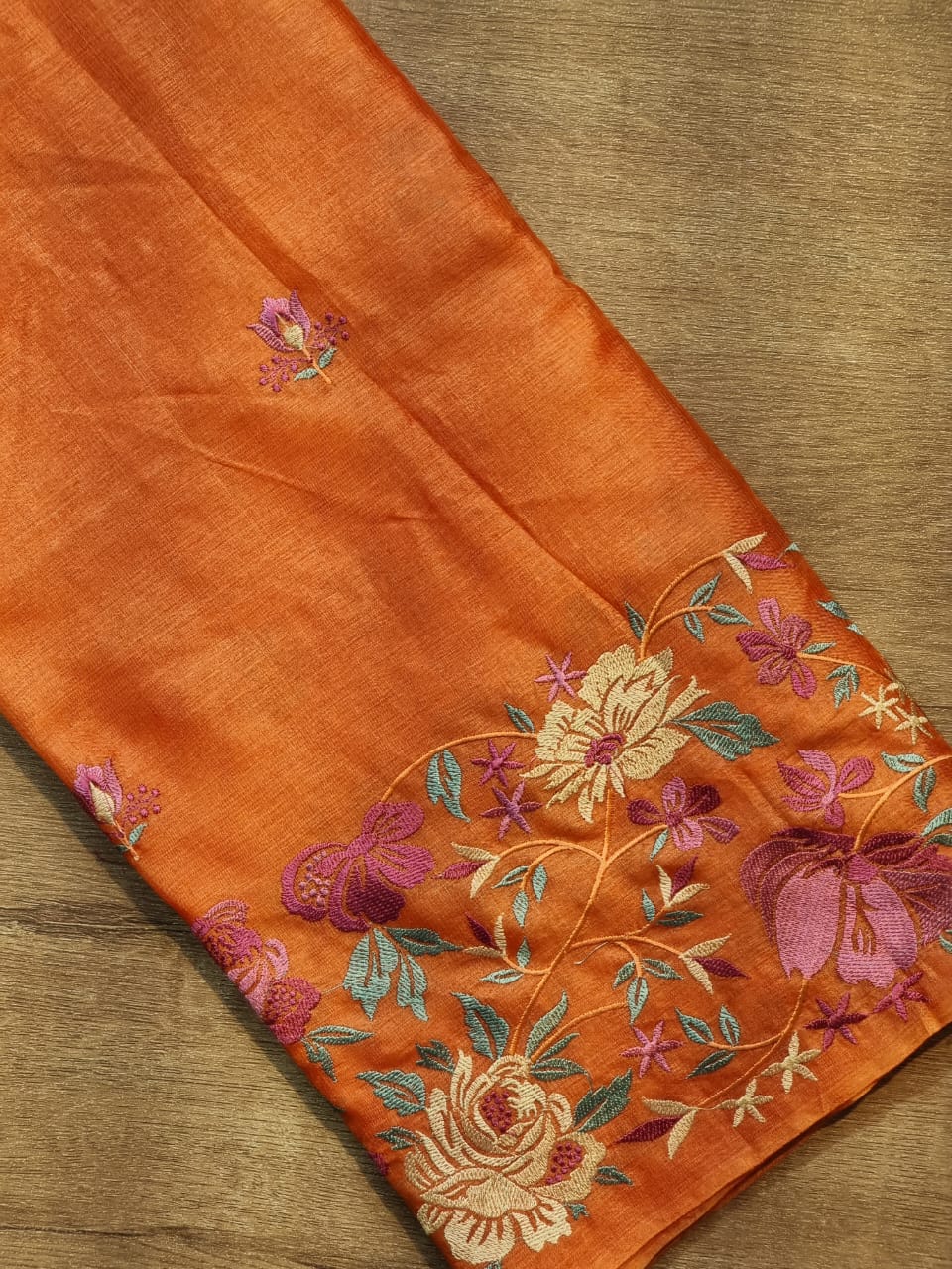 Pure Tussar Silk Border Embroidery work saree with special tassels & plain blouse