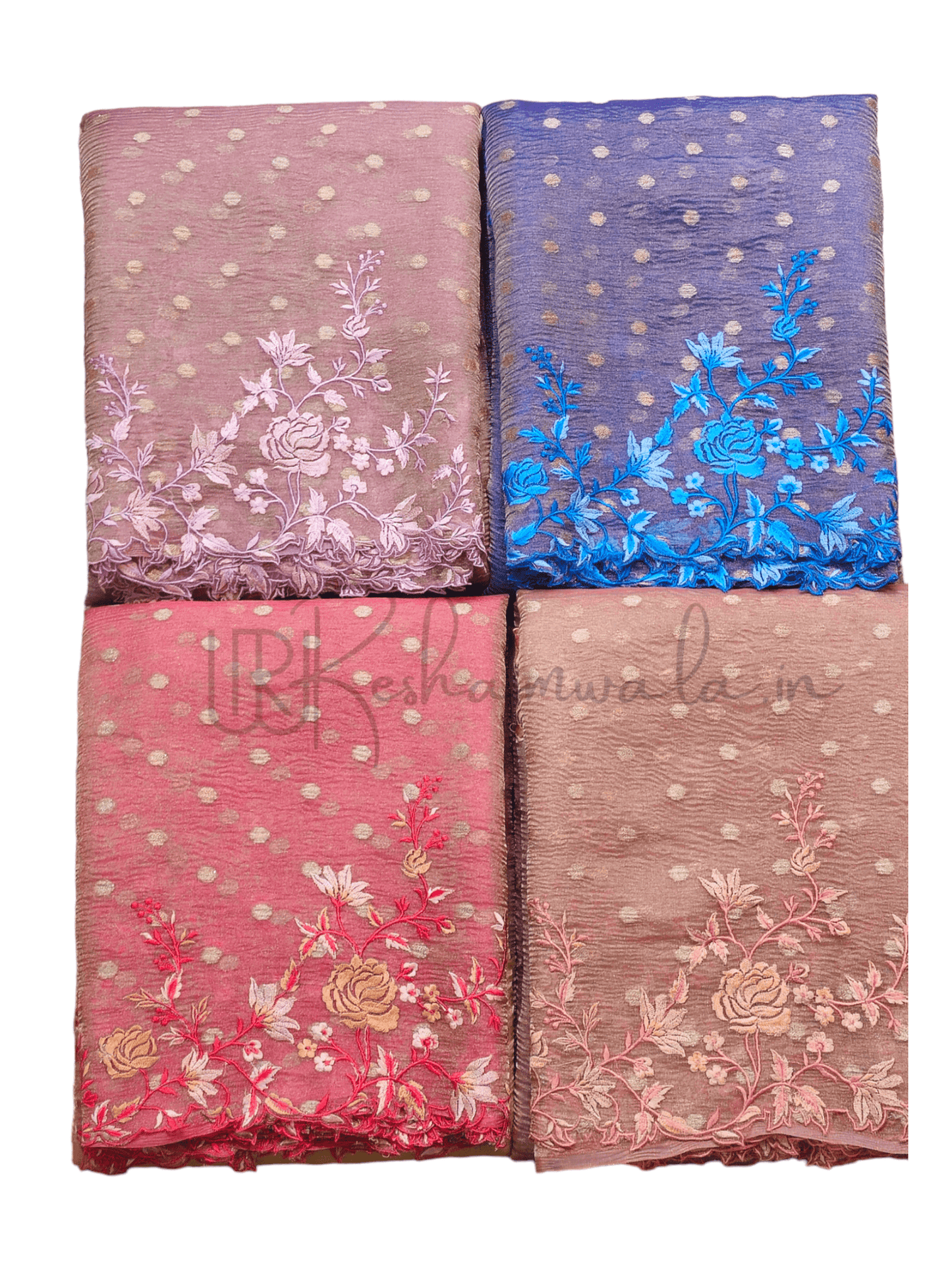 Pure Banarasi crush Tissue with zari buti and Tilfy embroidery cutwork scallop border paired with banarasi brocade blouse - Resham Wala