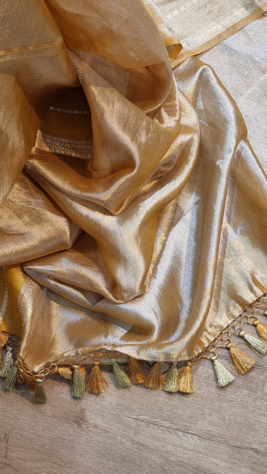 Pure organza double tissue saree with katan silk border and blouse with special tassels - Resham Wala