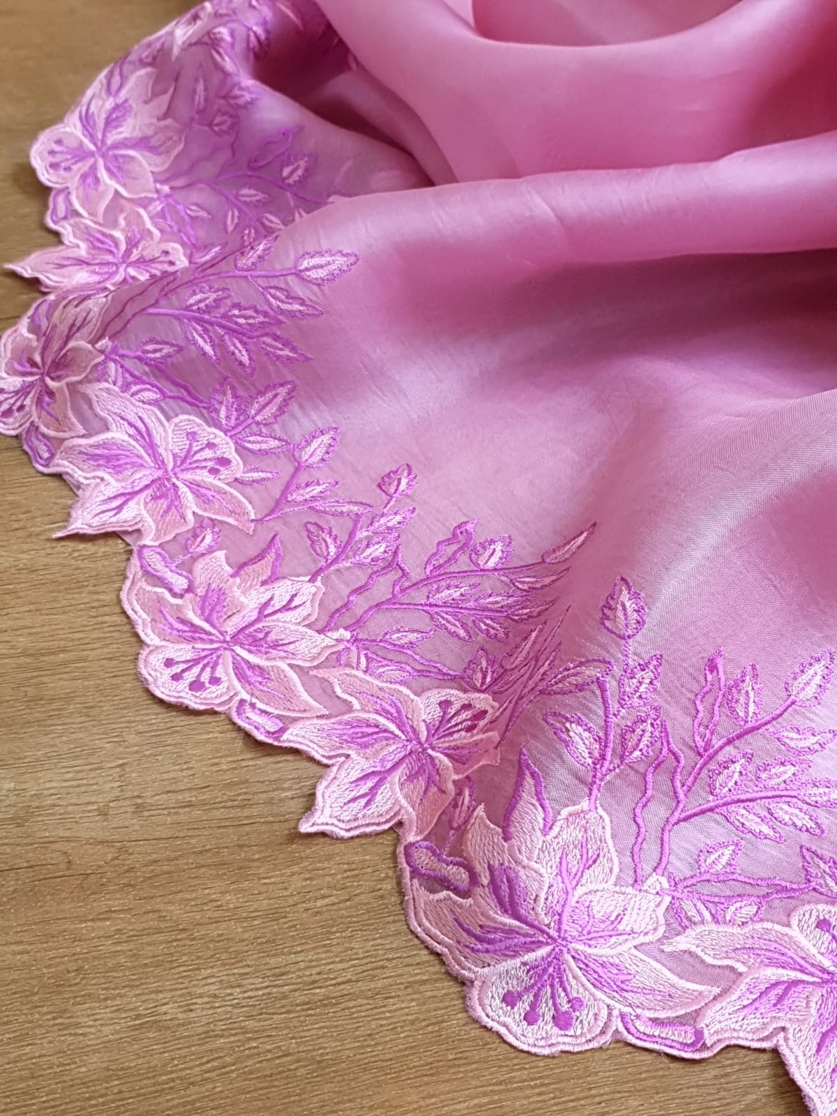 Pure Organza Silk Saree with Alfi Cutwork & Scallop Border – Includes Blouse - Resham Wala