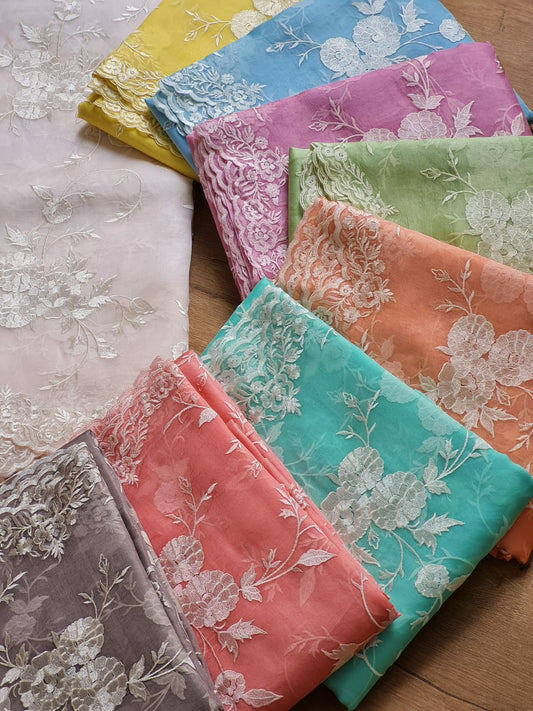 Pure Organza Silk Cutwork Jaal Embroidery Saree - scallop cutwork border close-up