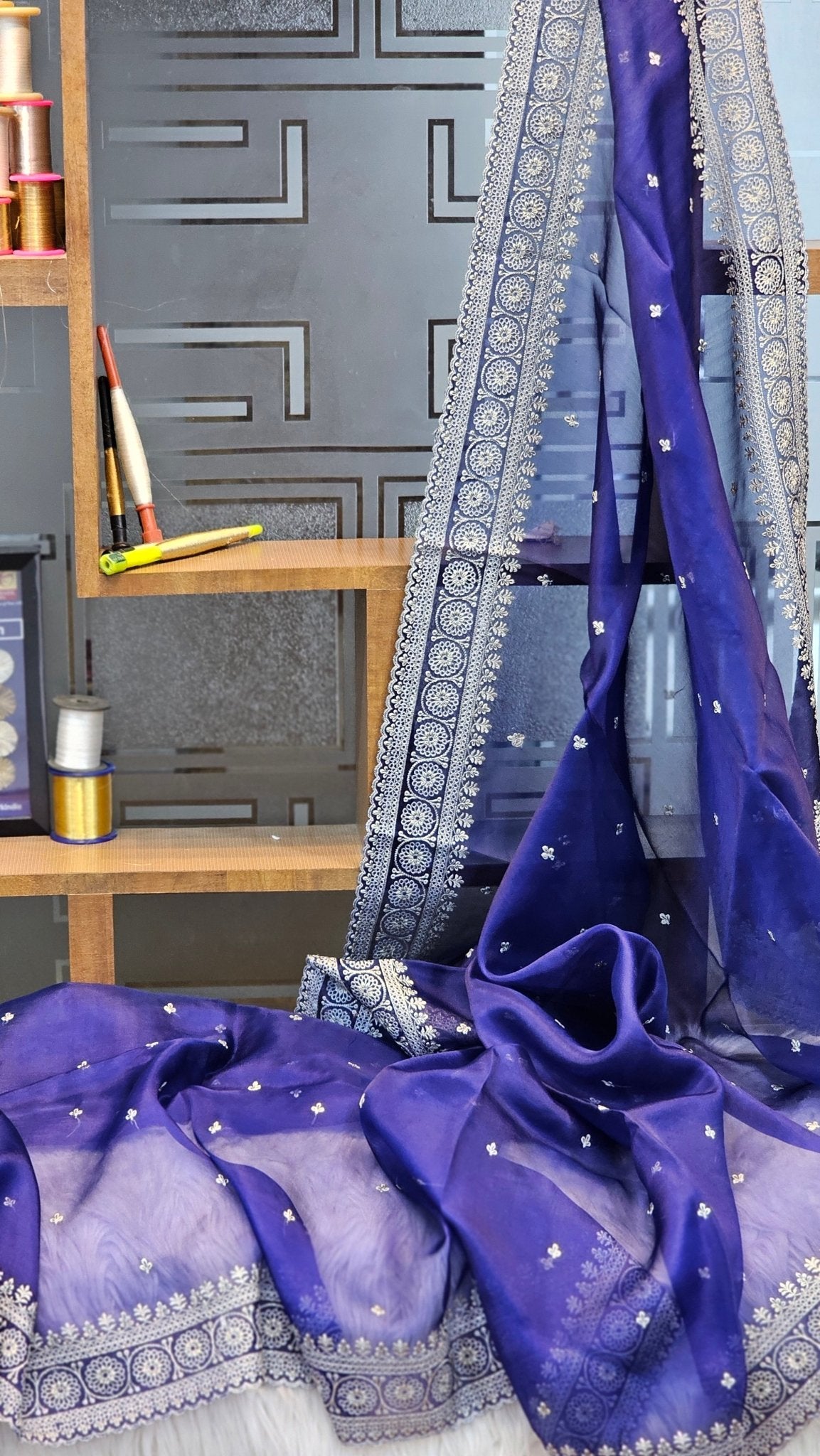 Pure Organza Silk Embroidery Saree – On Sale - Resham Wala