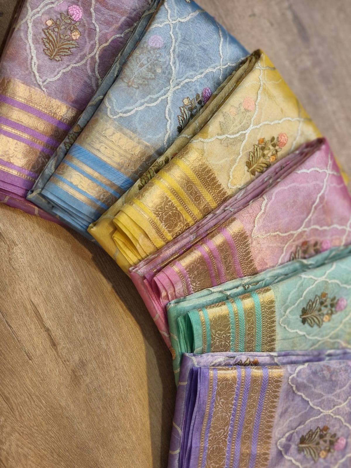 Pure Organza Tissue jaal Embroidery Saree with Banarasi katan zari border and special tassels - Resham Wala