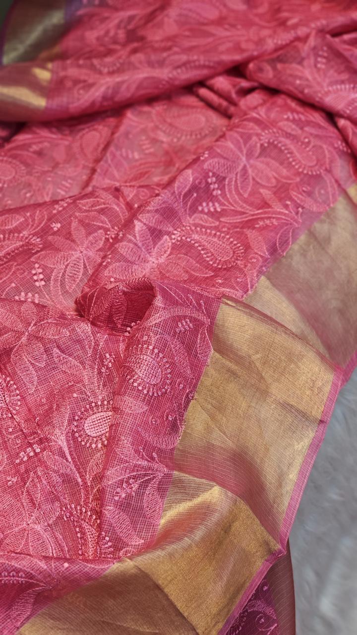 Pure Organza Silk Embroidery Saree (Sale) - Resham Wala