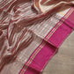 Pure Metallic Tissue Silk stripe saree with Katan silk border and special tassels with blouse sleeves - Resham Wala