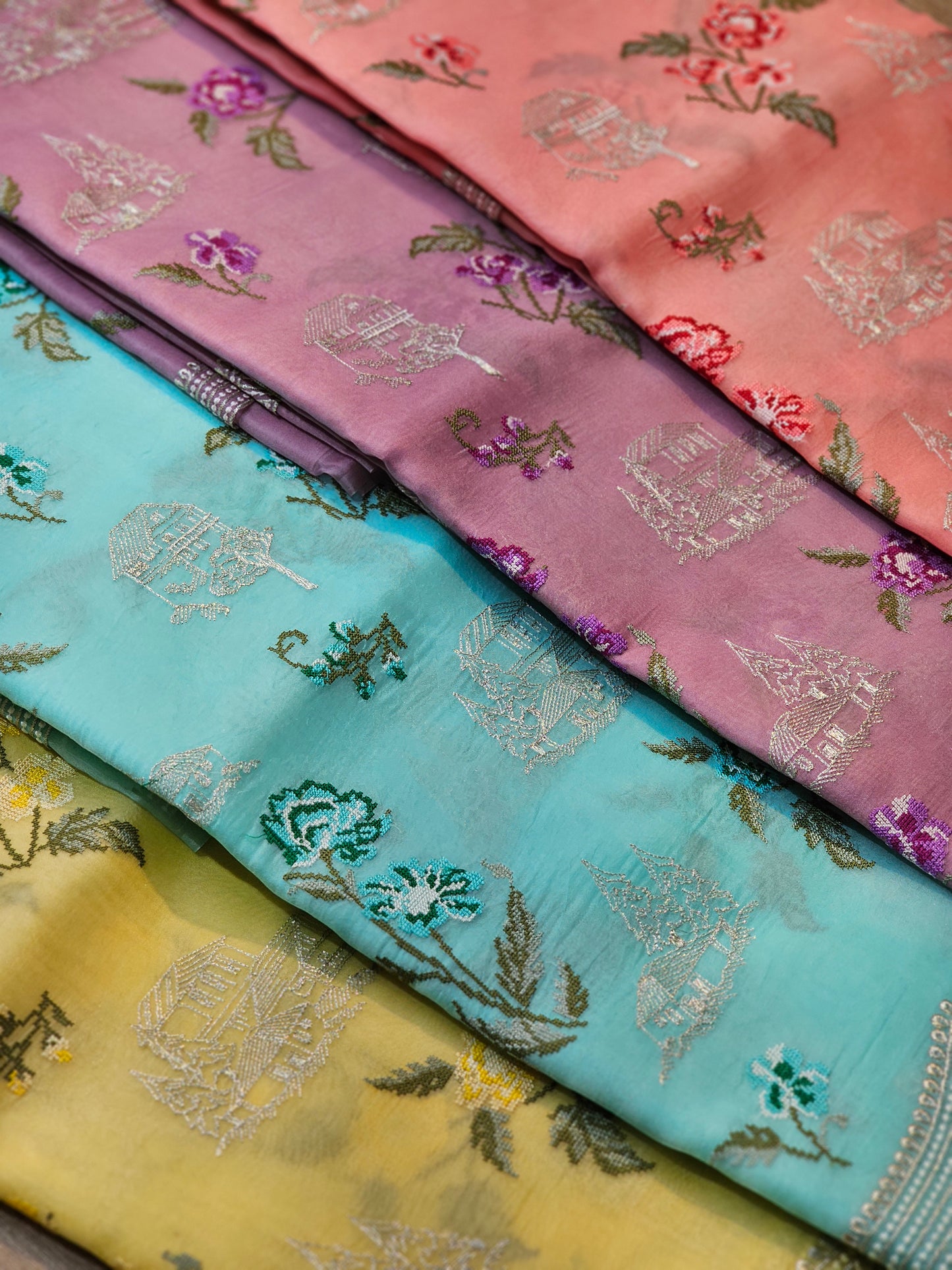 Pure Organza Silk House and floral Embroidery Saree with cutwork border and sleeves in blouse