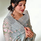 Pure Organza Silk multi floral Embroidery with Petit Point Work border with scallop edging - Resham Wala