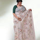 Pure Organza Silk multi floral Embroidery with Petit Point Work border with scallop edging - Resham Wala