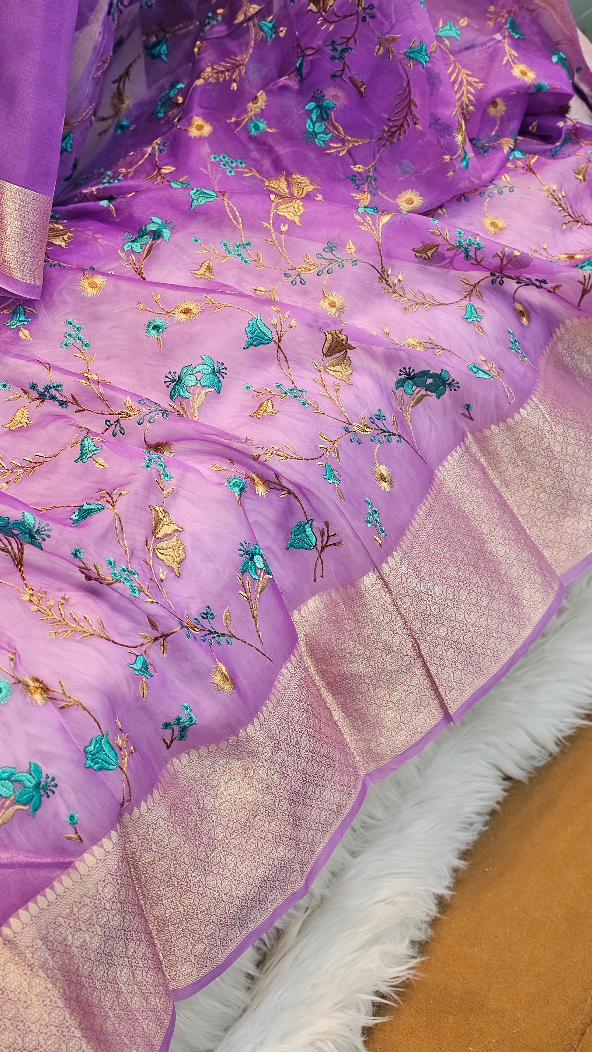 Pure Organza Silk Embroidery Saree (Sale) - Resham Wala