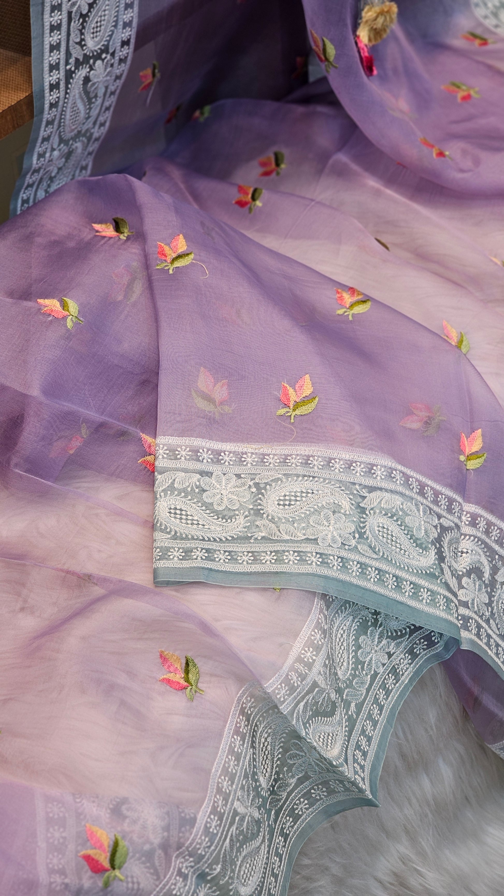 Pure Organza Silk Embroidery Saree (Sale) - Resham Wala