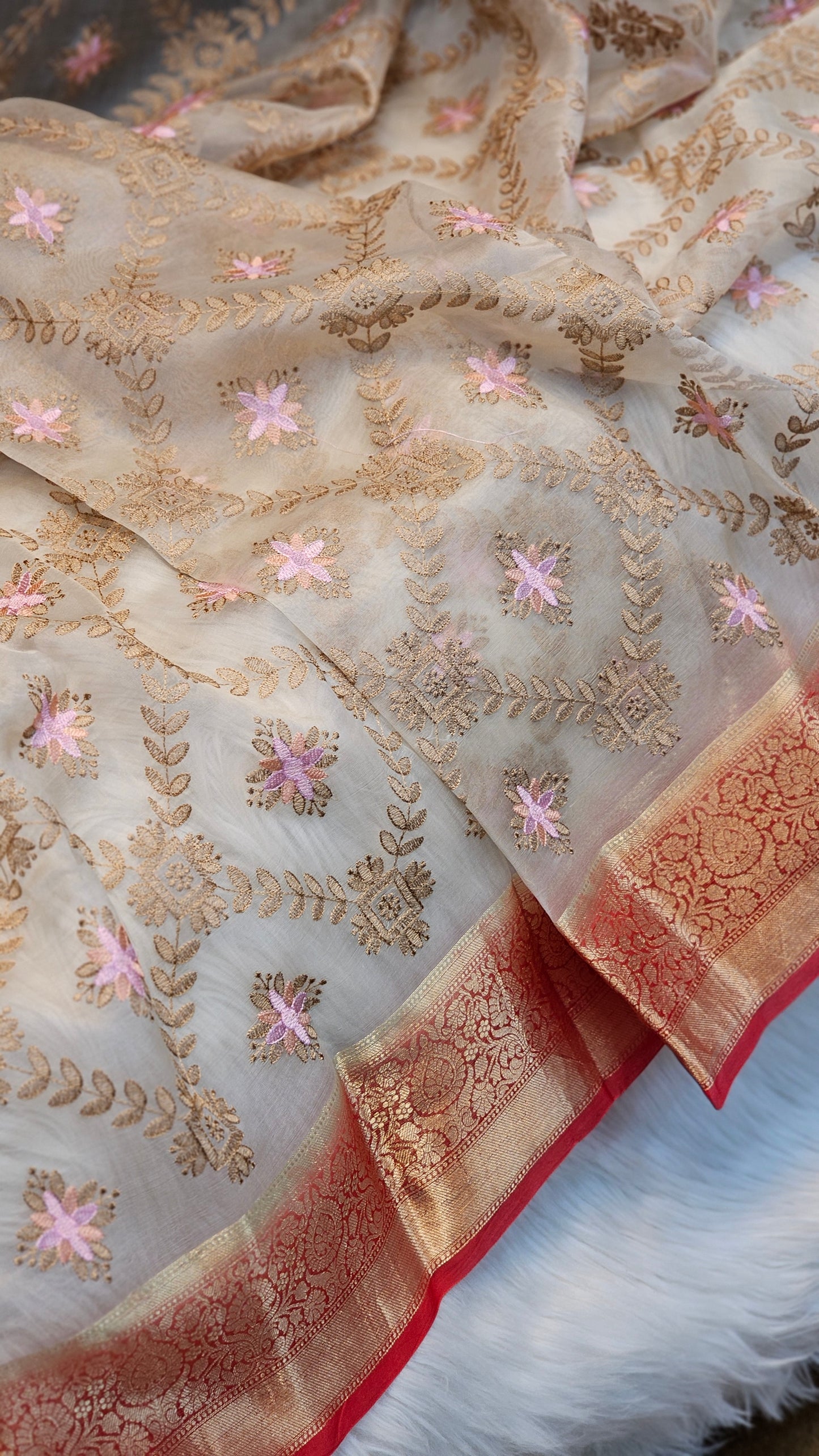 Pure Organza Silk Embroidery Saree (Sale) - Resham Wala