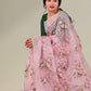 Pure Organza Silk multi floral Embroidery with Petit Point Work border with scallop edging - Resham Wala