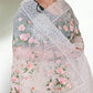 Pure Organza Silk multi floral Embroidery with Petit Point Work border with scallop edging - Resham Wala