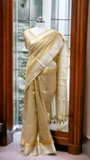 Handwoven Pure Double Tissue Silk Saree with Katan check and Satan border with special tassels and blouse - Resham Wala