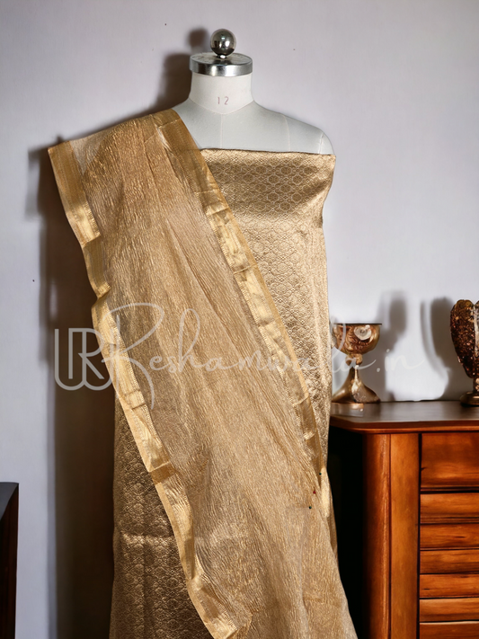 Handwoven Pure Banarasi Tissue Silk Brocade Suit with Tissue Crush Dupatta and special tassels