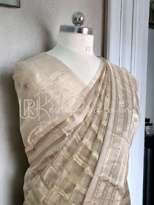 Handwoven Pure single Tissue Silk Stripe Saree with Katan silk Iscurt and heavy brocade blouse