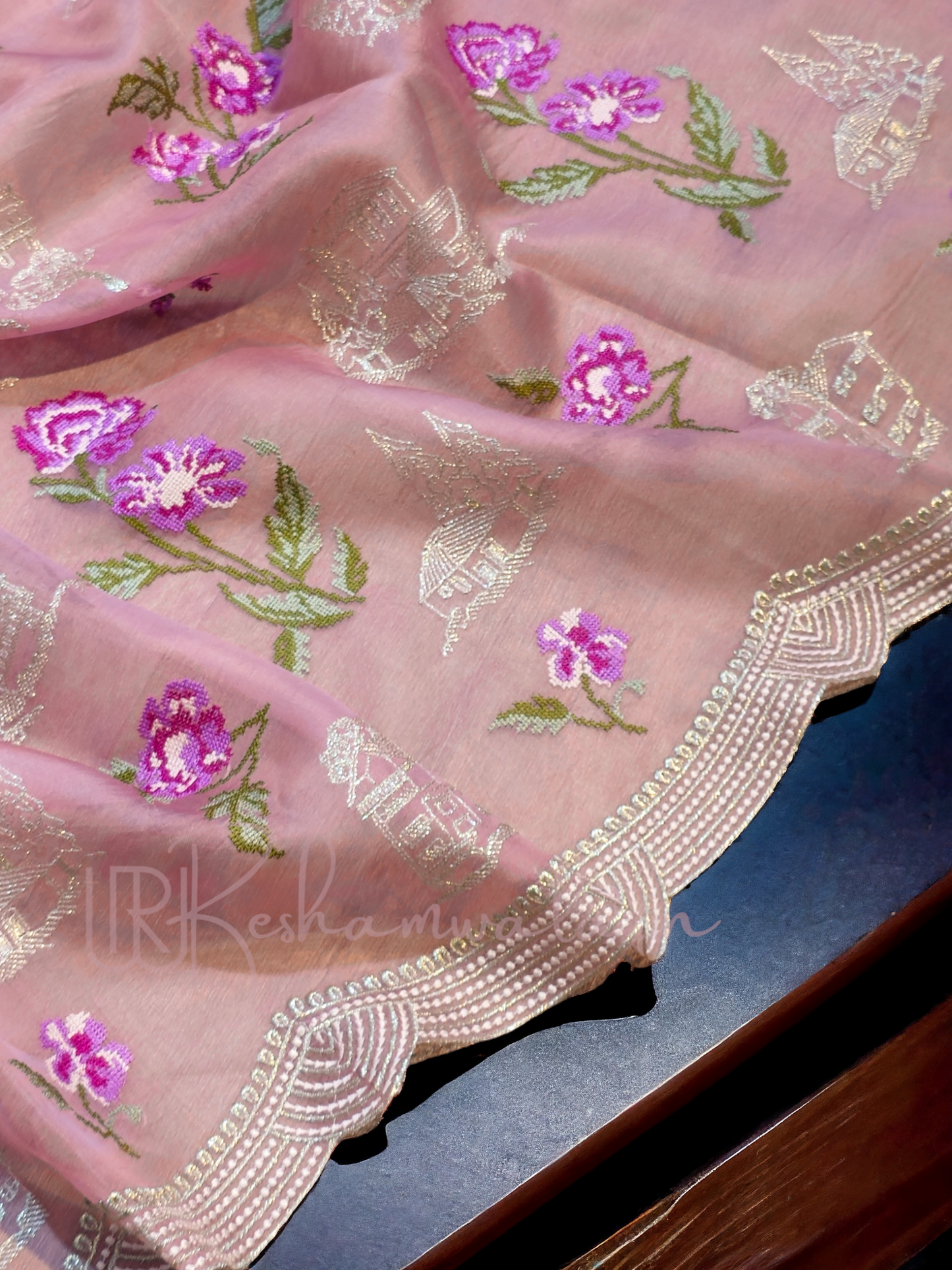 Pure Organza Silk House and floral Embroidery Saree with cutwork border and sleeves in blouse