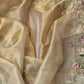 Pure Tissue Silk Stripe Embroidery Cutwork Border Scallop Saree - Resham Wala