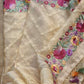 Pure Organza Tissue Stripe Saree Metro Embroidery with Parsi work Border and plain blouse - Resham Wala