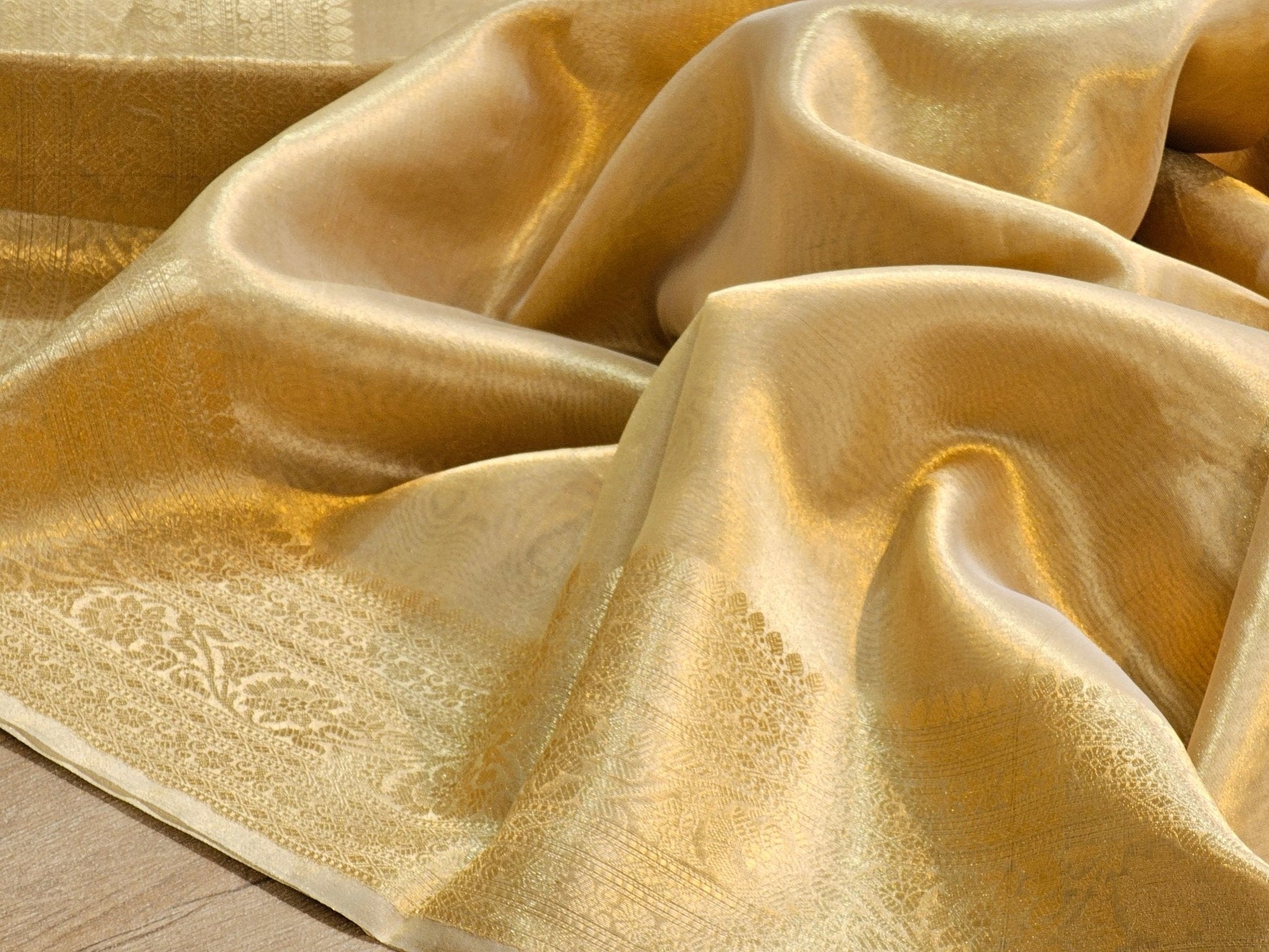Double Tissue Pure Silk Kanjivaram Border Saree - draped side view