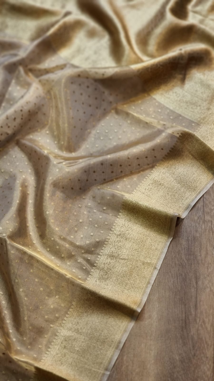 Handwoven Pure Banarasi Kora Tissue Chunri Buti Saree - blouse back detail