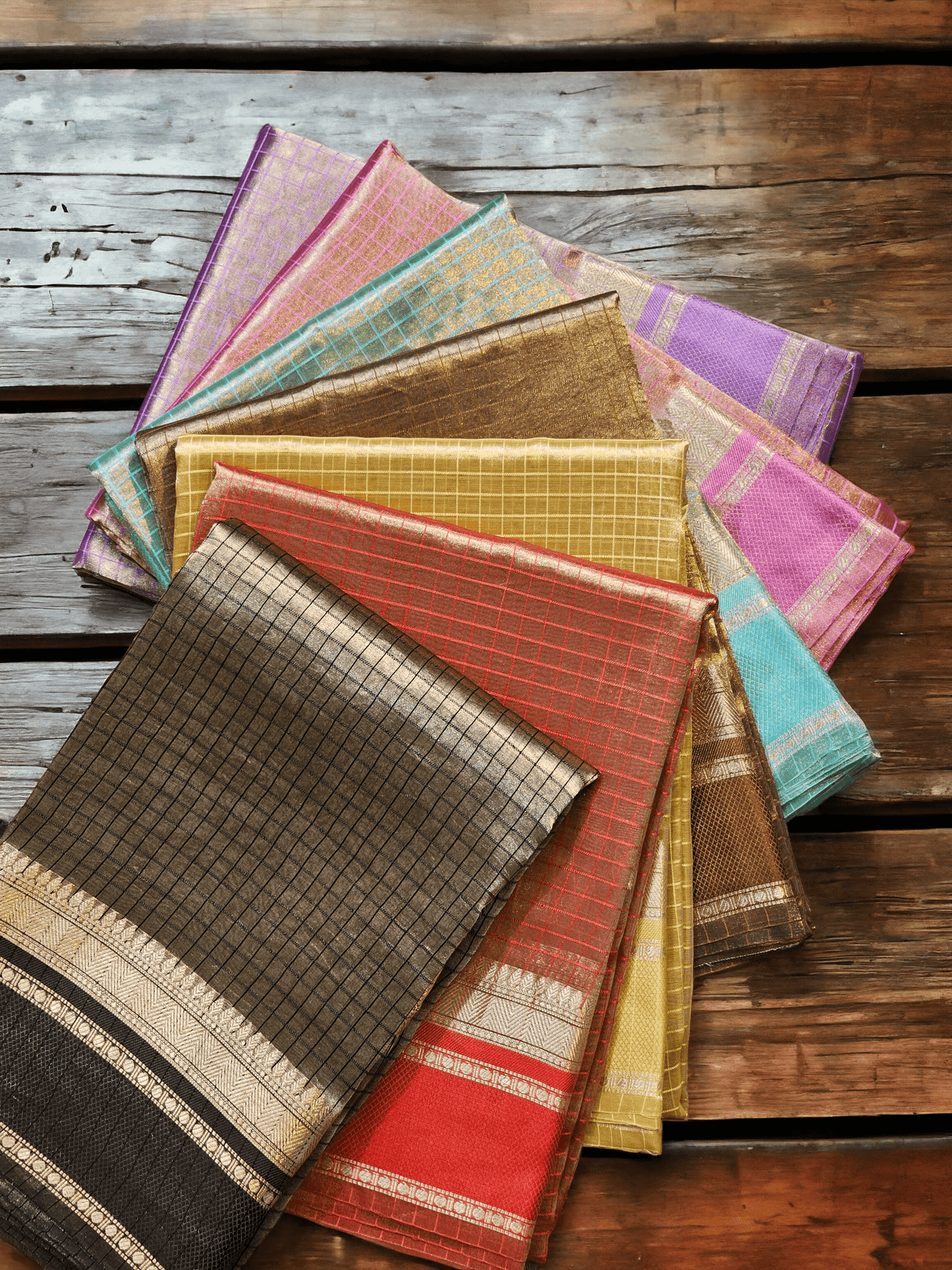 Handwoven Pure Double Tissue Silk Saree with Katan check and Satan border with special tassels and blouse - Resham Wala