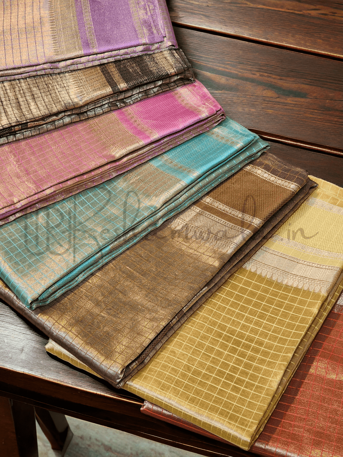 Handwoven Pure Double Tissue Silk Katan Check Saree - front full view