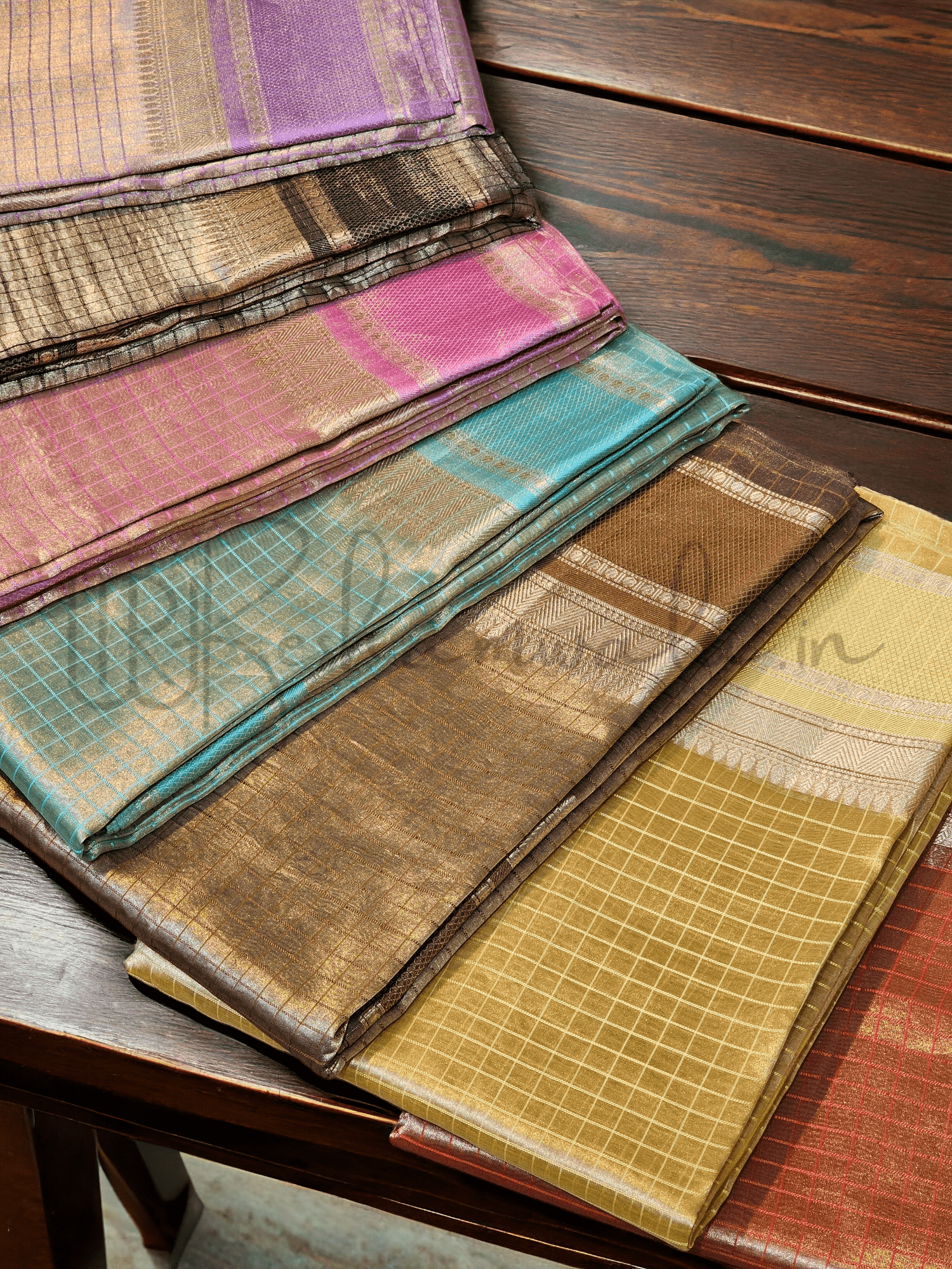 Handwoven Pure Double Tissue Silk Katan Check Saree - front full view