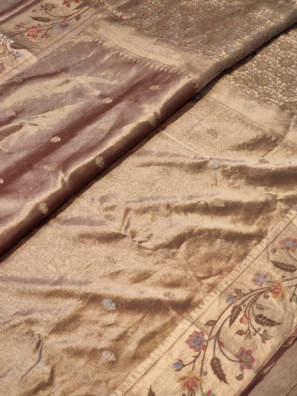 Handwoven Pure Double Tissue Silk Saree with multi paithni border buti and brocade blouse with special tassels - Resham Wala