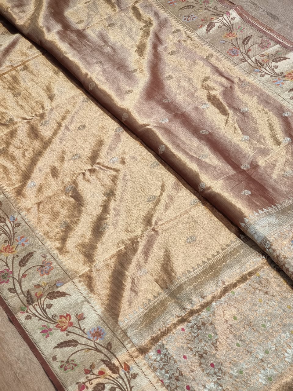 Handwoven Pure Double Tissue Silk Saree with multi paithni border buti and brocade blouse with special tassels - Resham Wala