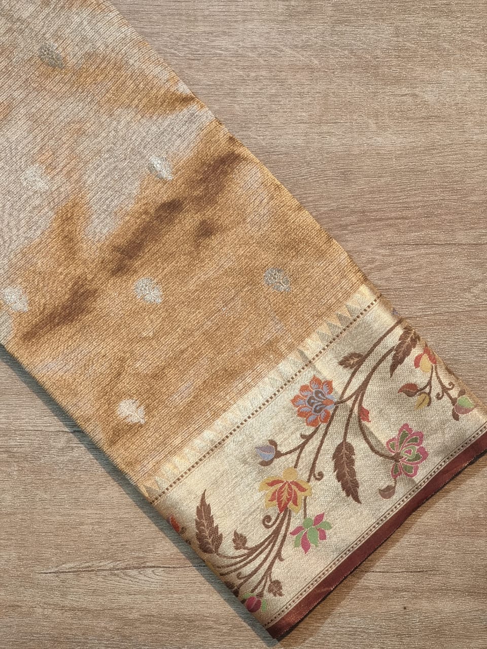 Handwoven Pure Double Tissue Silk Saree with multi paithni border buti and brocade blouse with special tassels - Resham Wala