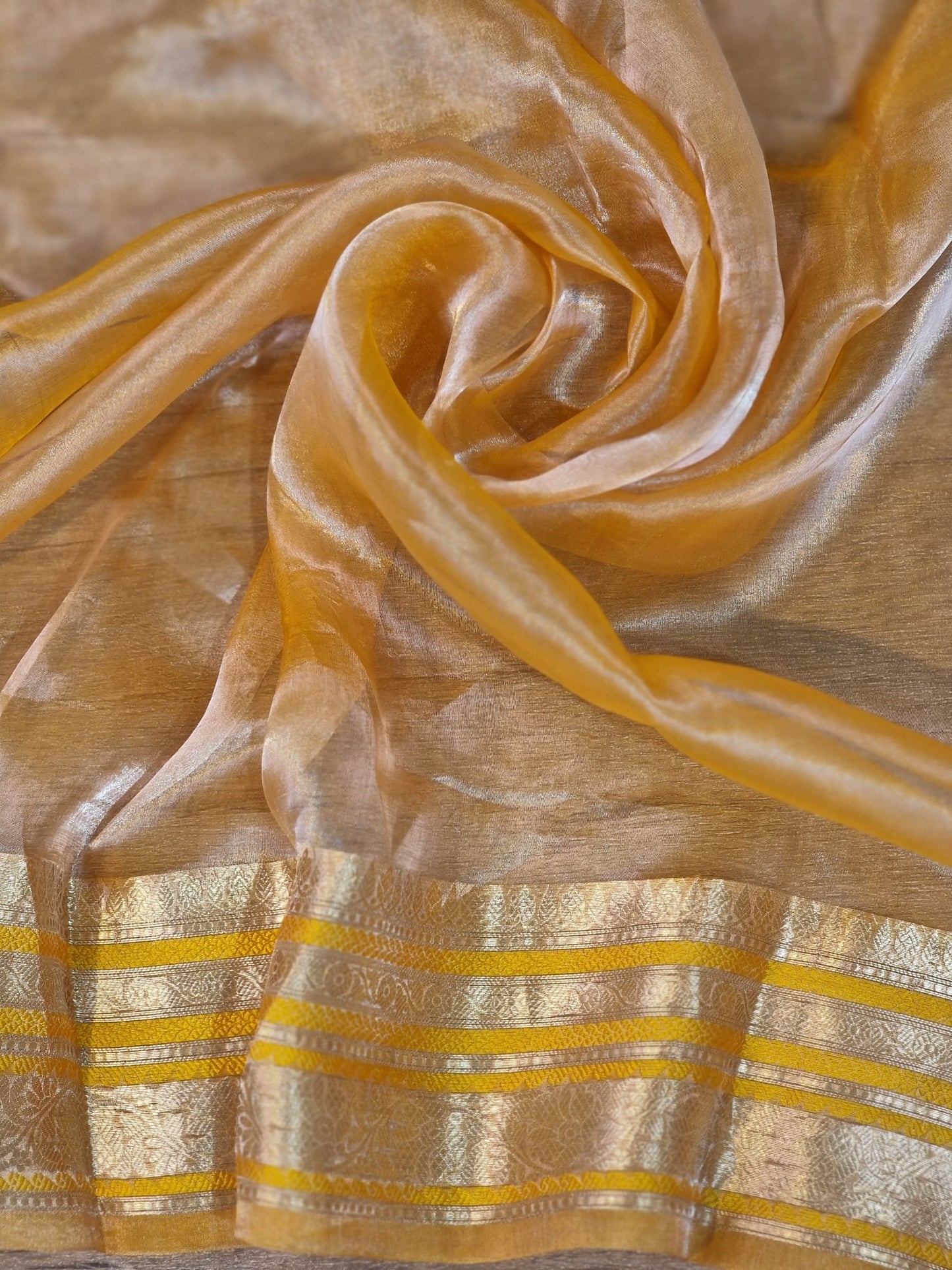 Pure metalic tissue silk katan border saree with self embroidery jaal and special tassels and running blouse - Resham Wala