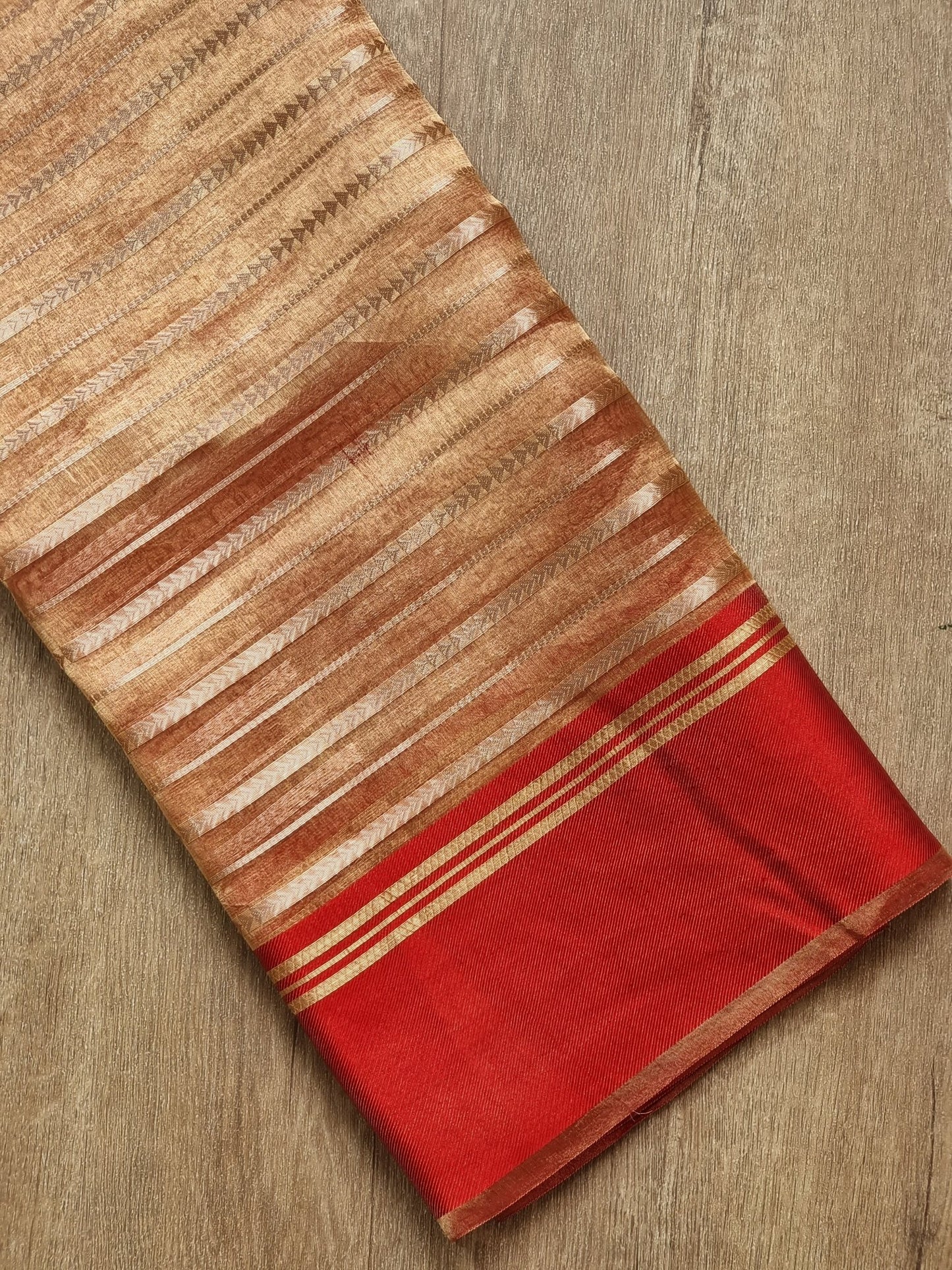 Pure Metallic Tissue Silk stripe saree with Katan silk border and special tassels with blouse sleeves - Resham Wala