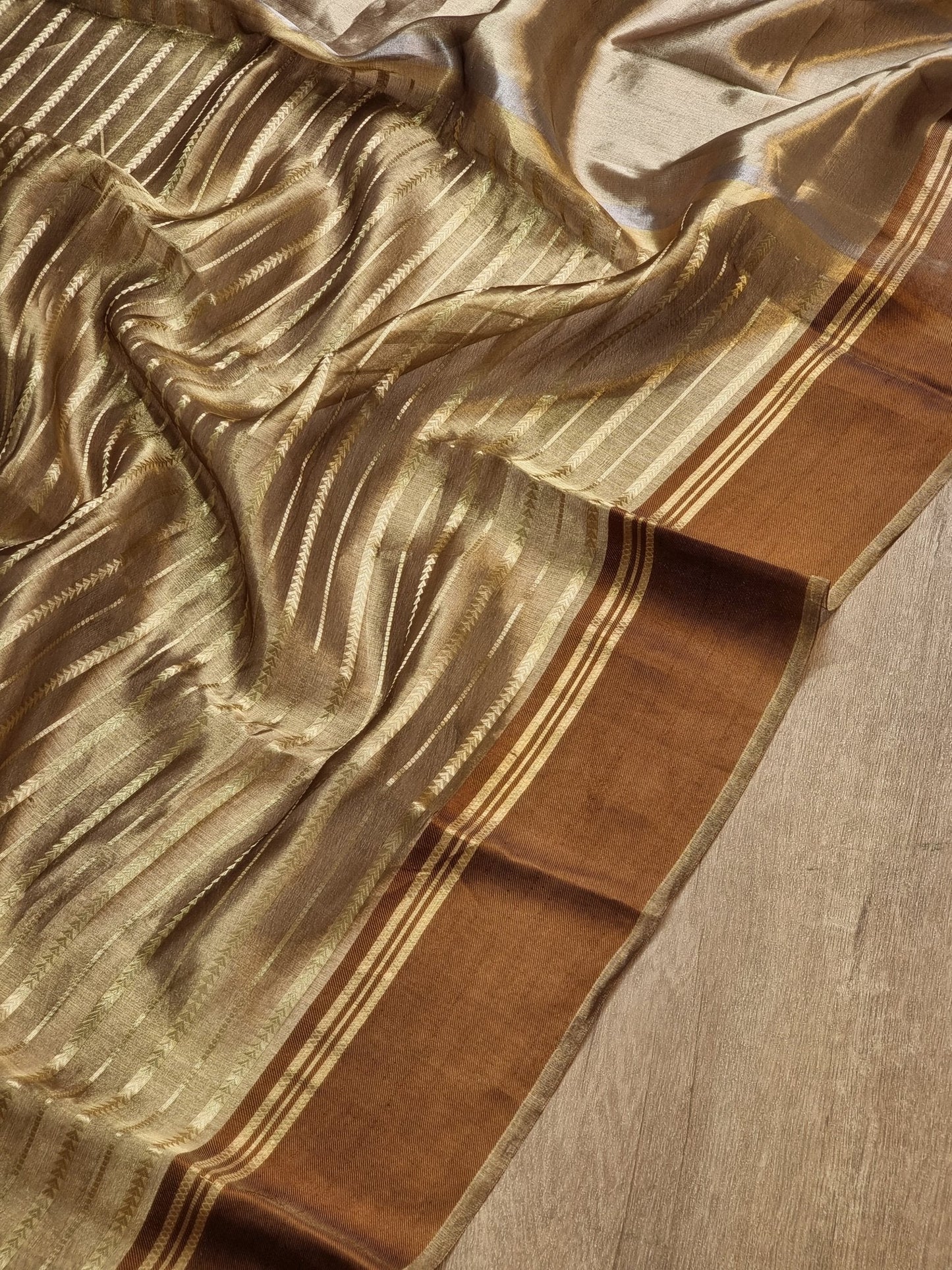 Pure Metallic Tissue Silk Stripe Saree - blouse sleeve detail