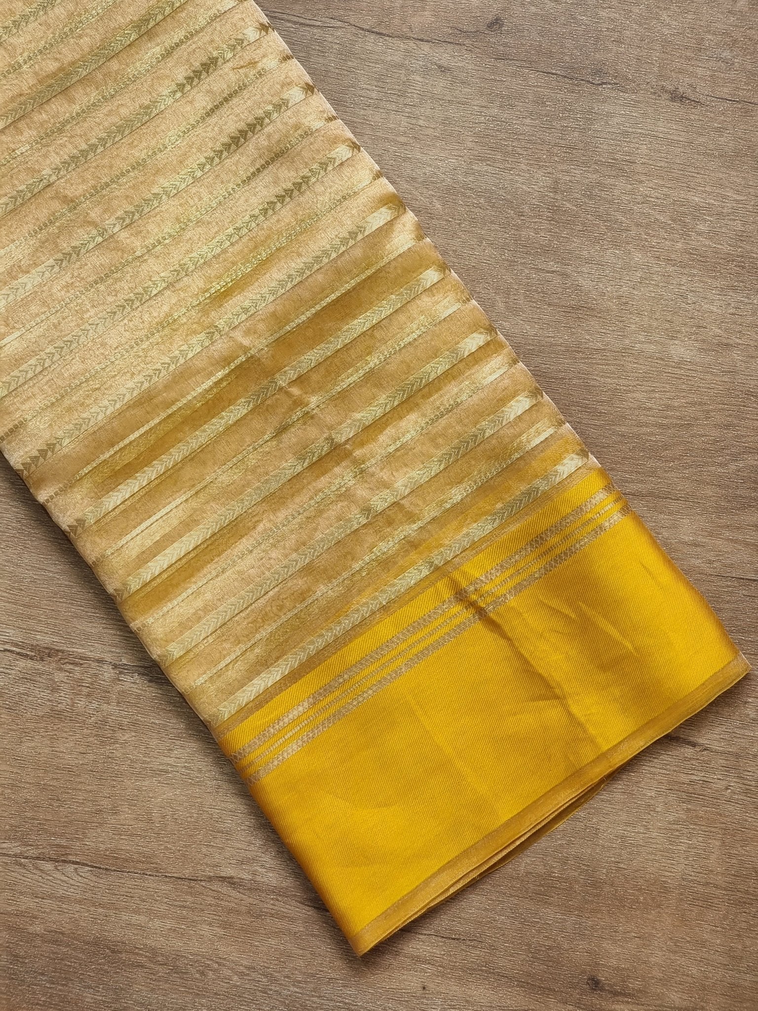 Pure Metallic Tissue Silk Stripe Saree - Navy Blue shade