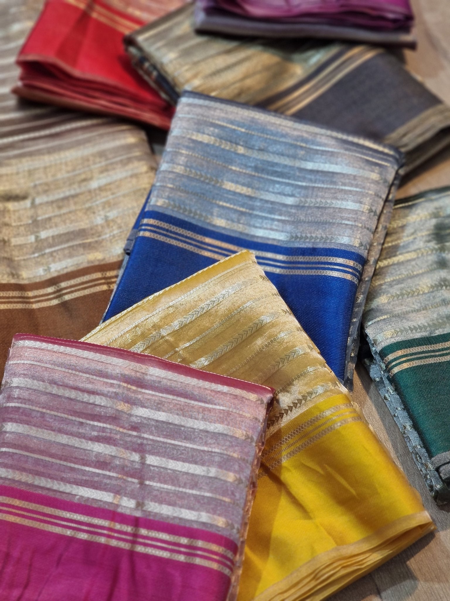 Pure Metallic Tissue Silk Stripe Saree - front full view