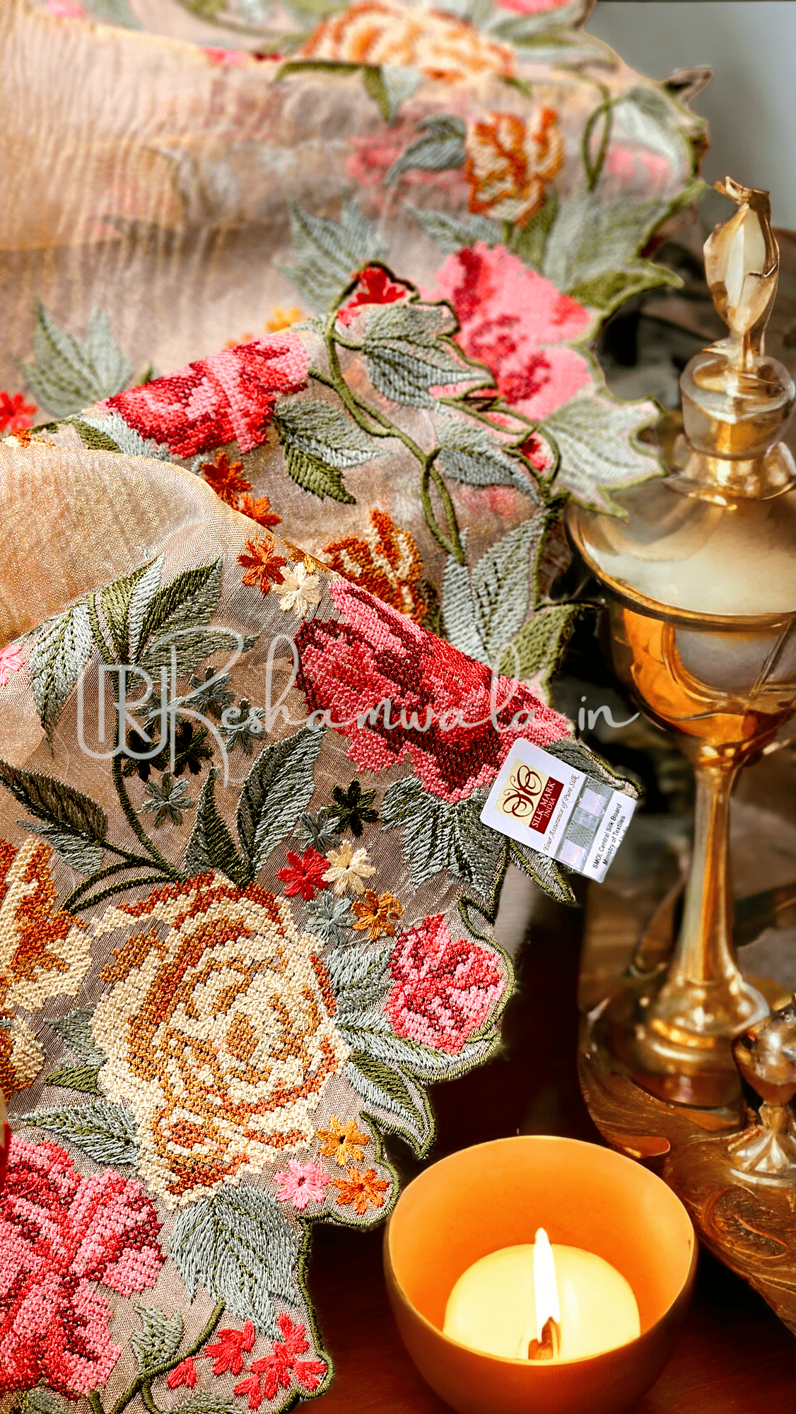 Pure Organza Crushed Tissue Cutwork Saree - front full view