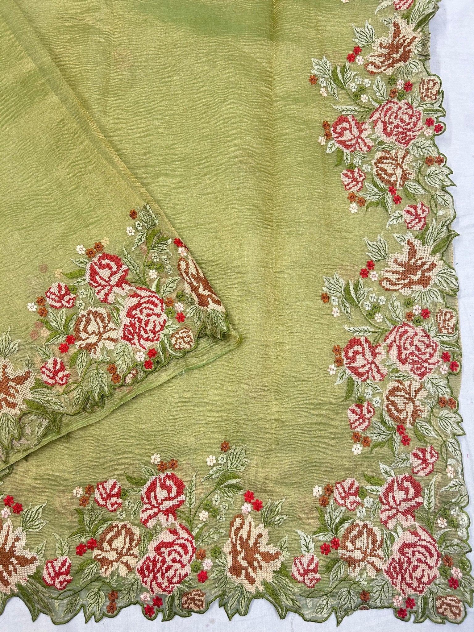 Pure Organza Crushed Tissue Cutwork Saree - draped side view
