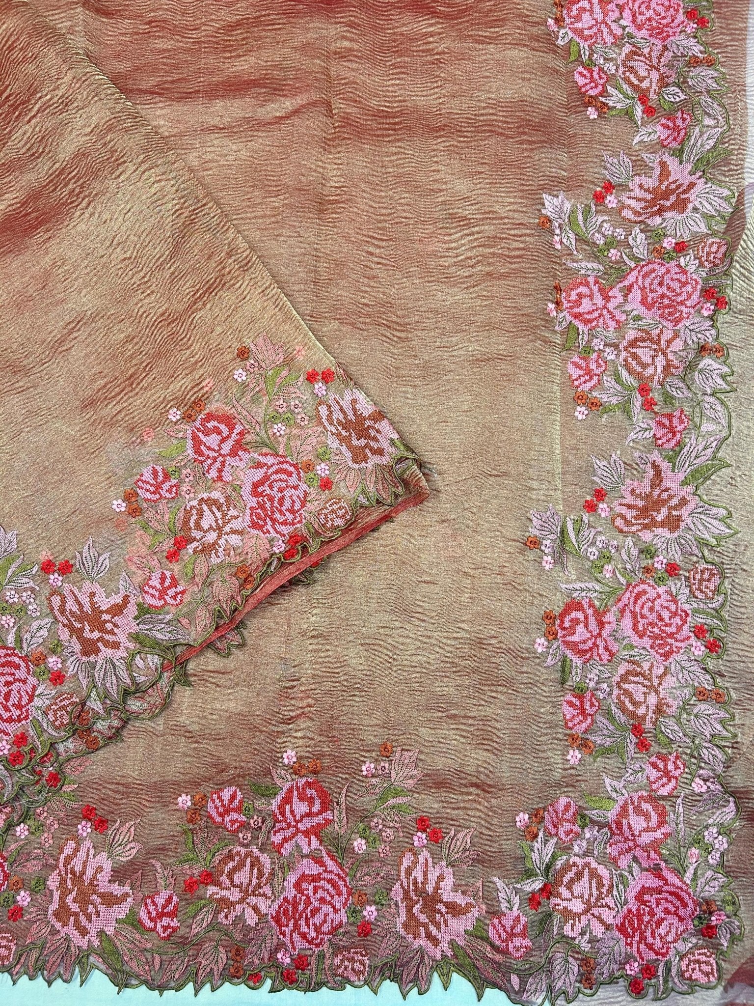 Pure Organza Crushed Tissue Cutwork Saree - styled full look
