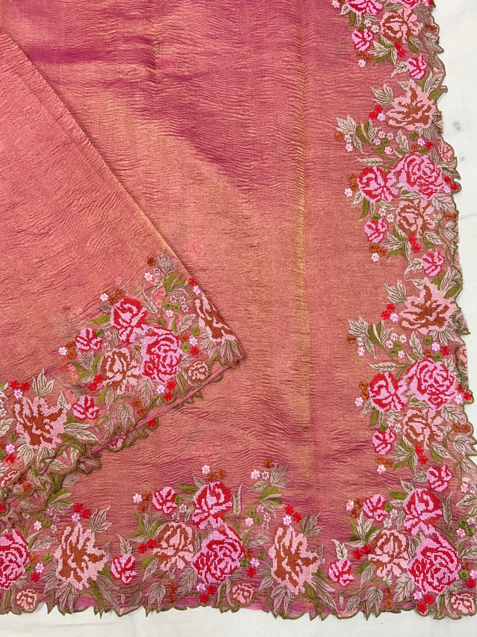 Pure Organza Crushed Tissue Cutwork Saree - blouse sleeve work detail