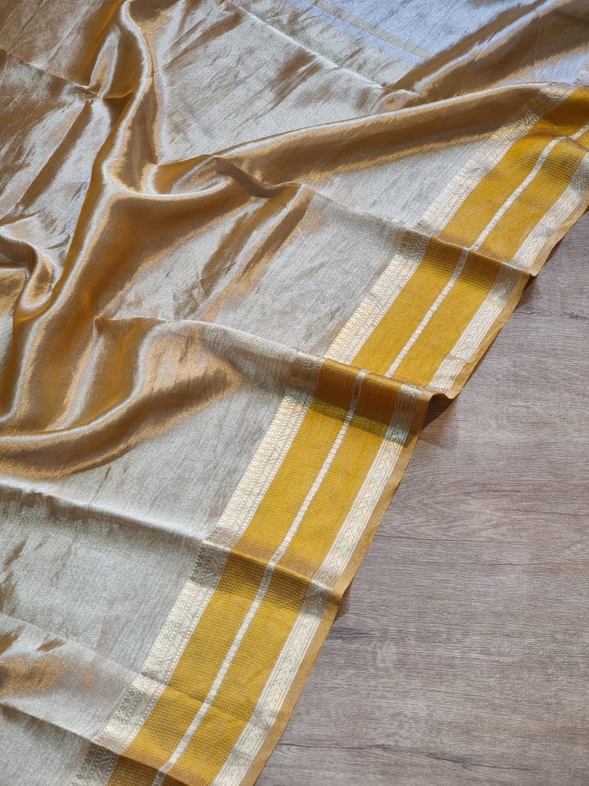 Pure Organza Double Tissue Katan Silk Border Saree - draped side view