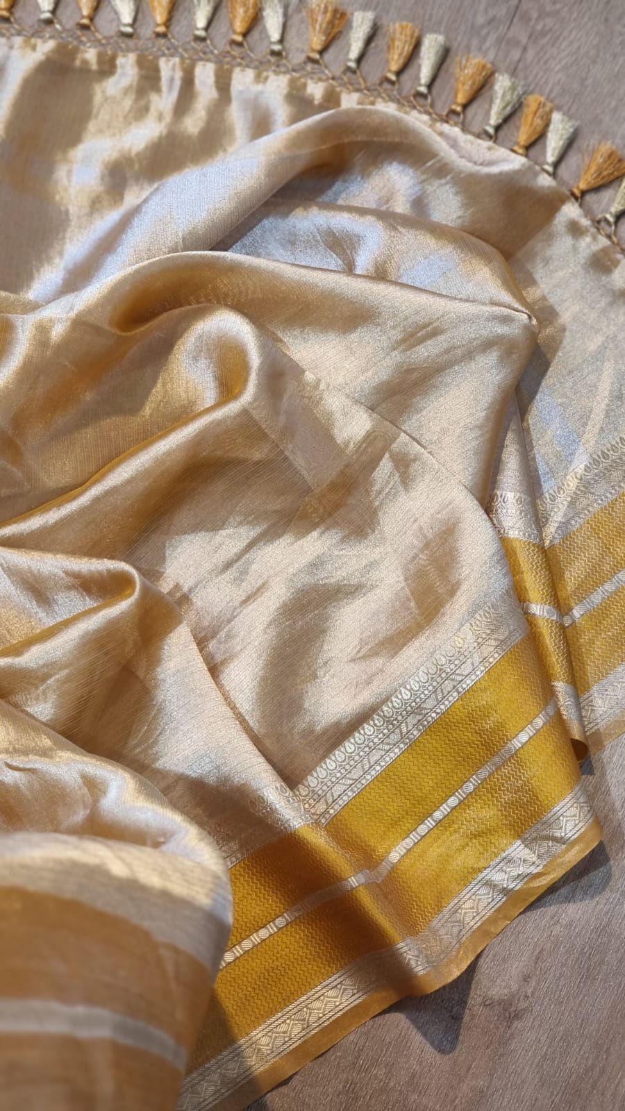 Pure Organza Double Tissue Katan Silk Border Saree - special tassels detail