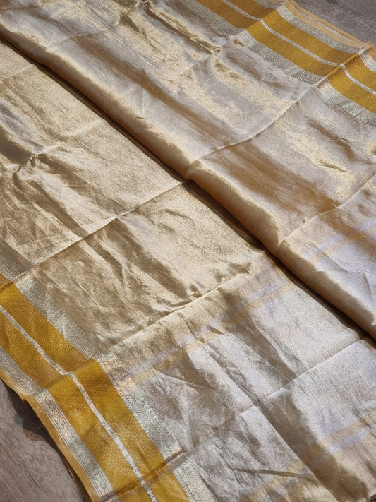 Pure organza double tissue saree with katan silk border and blouse with special tassels - Resham Wala