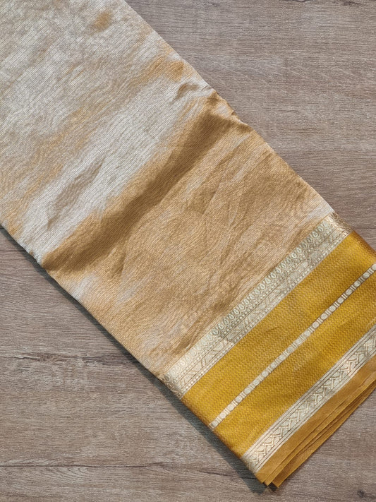 Pure Organza Double Tissue Katan Silk Border Saree - front full view